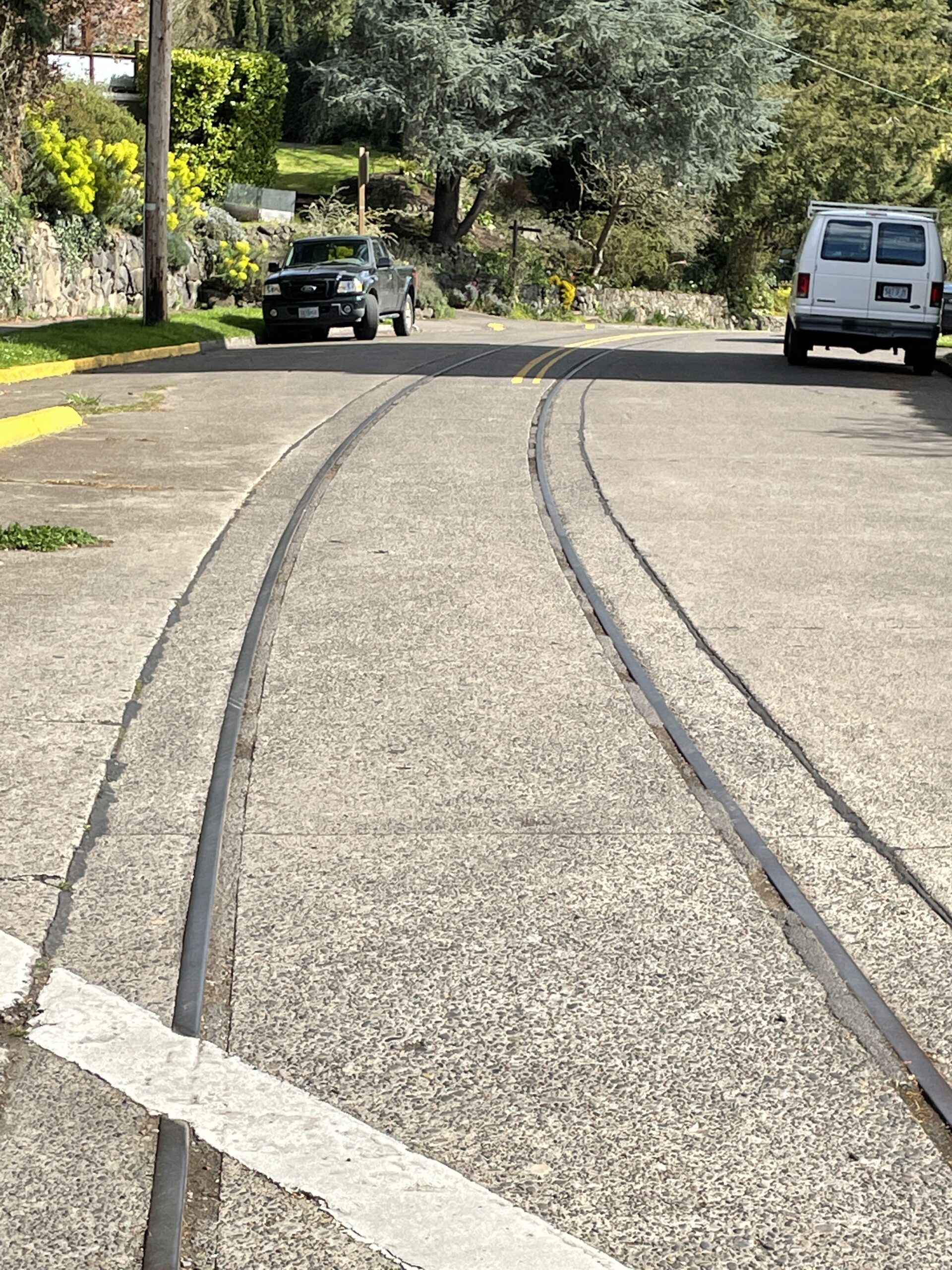 Eugene bygone rail ties embedded in street 