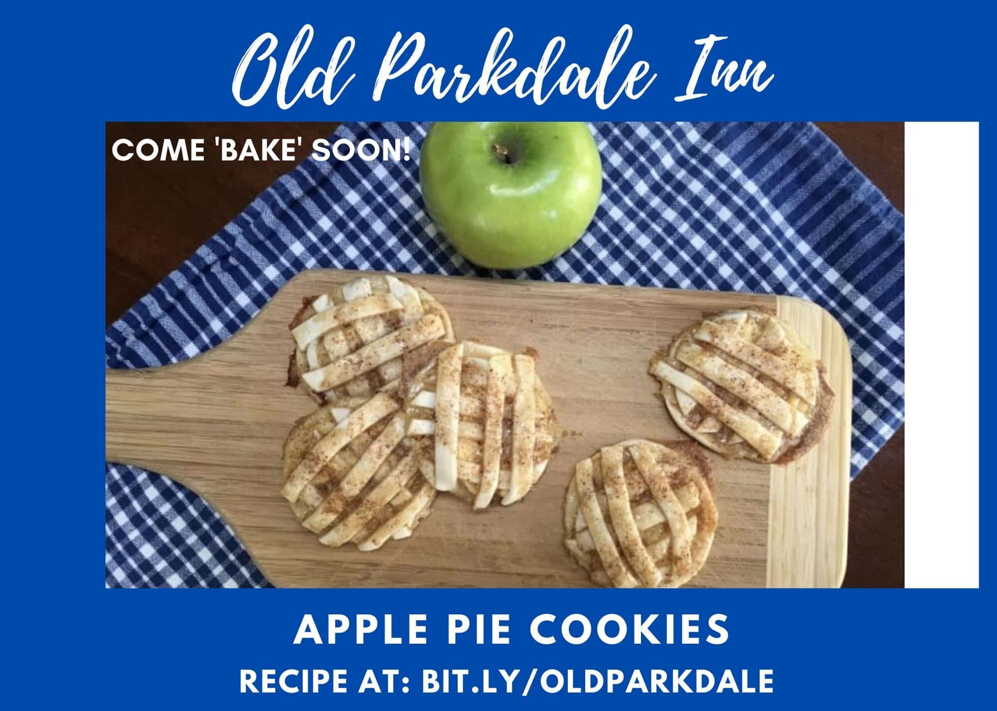 Apple Pie Cookies on a wooden board with fresh fruit