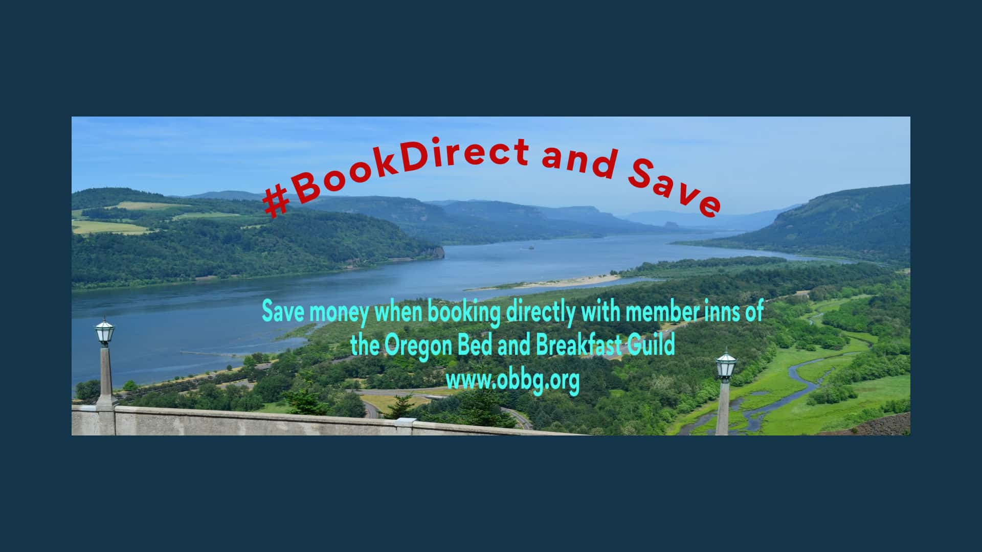 Book Direct at an Oregon Bed and Breakfast Banner featuring the Columbia River Gorge