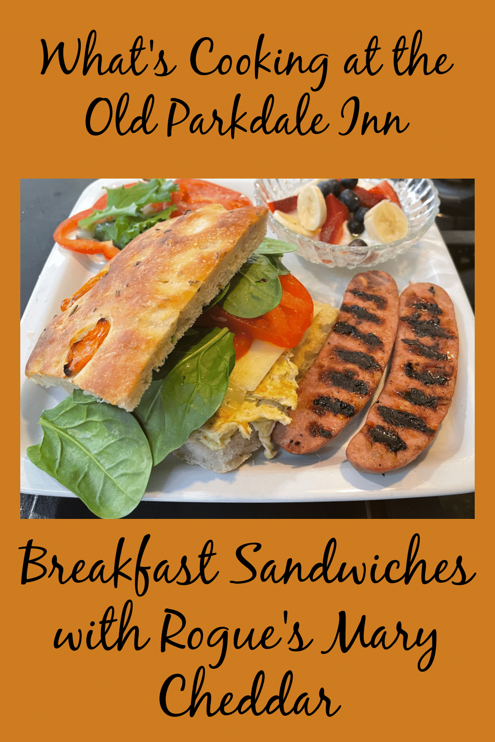 Pinterest pin for Rogue Creamery Cheddar Breakfast Sandwich