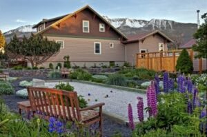 Bronze Antler's bocce ball court and gardens