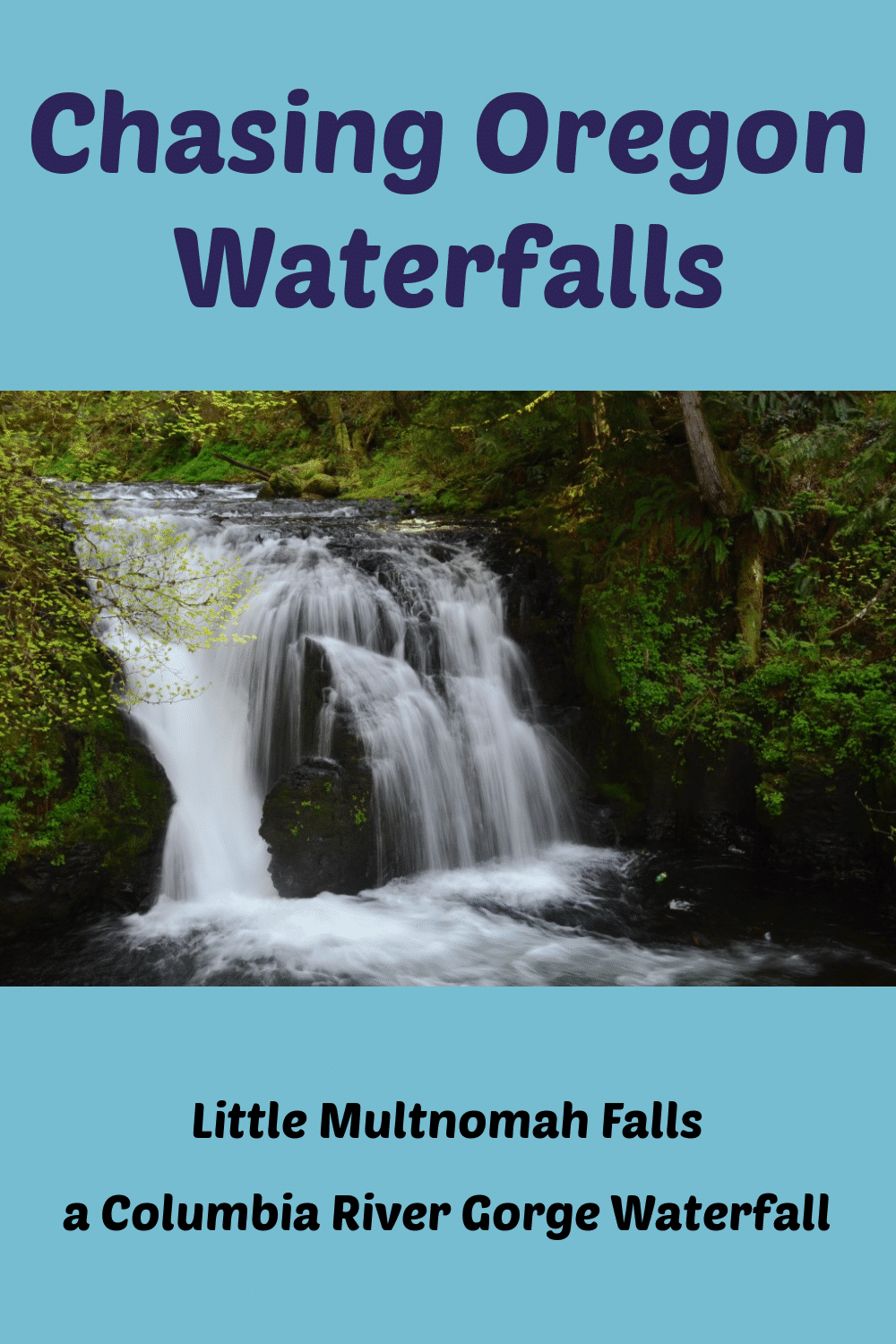 Little Multnomah Falls pinterest pin in blue