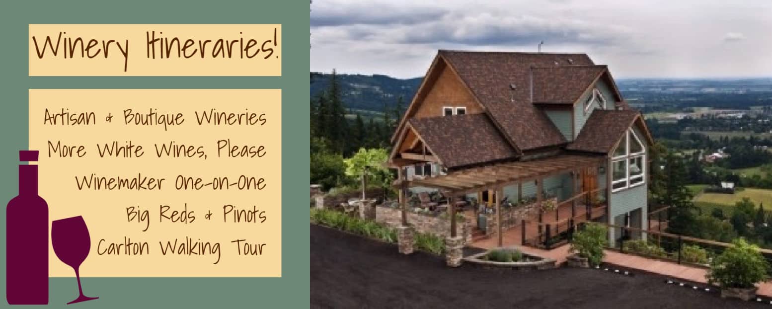 Chehalem Ridge bed and breakfast with Wine Itinerary banner
