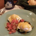 Southwest Eggs Benedict on a green plate at Chehalem Ridge B&B