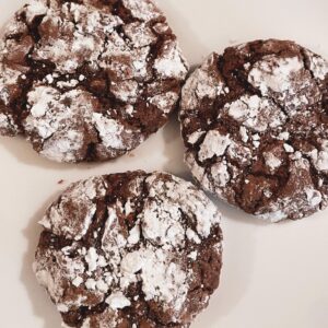 Chocolate Crinkle Cookies on a white plate