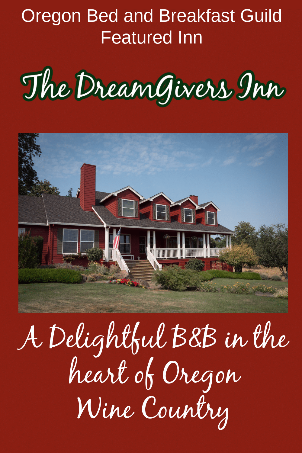 The DreamGivers Inn pinterest pin on red