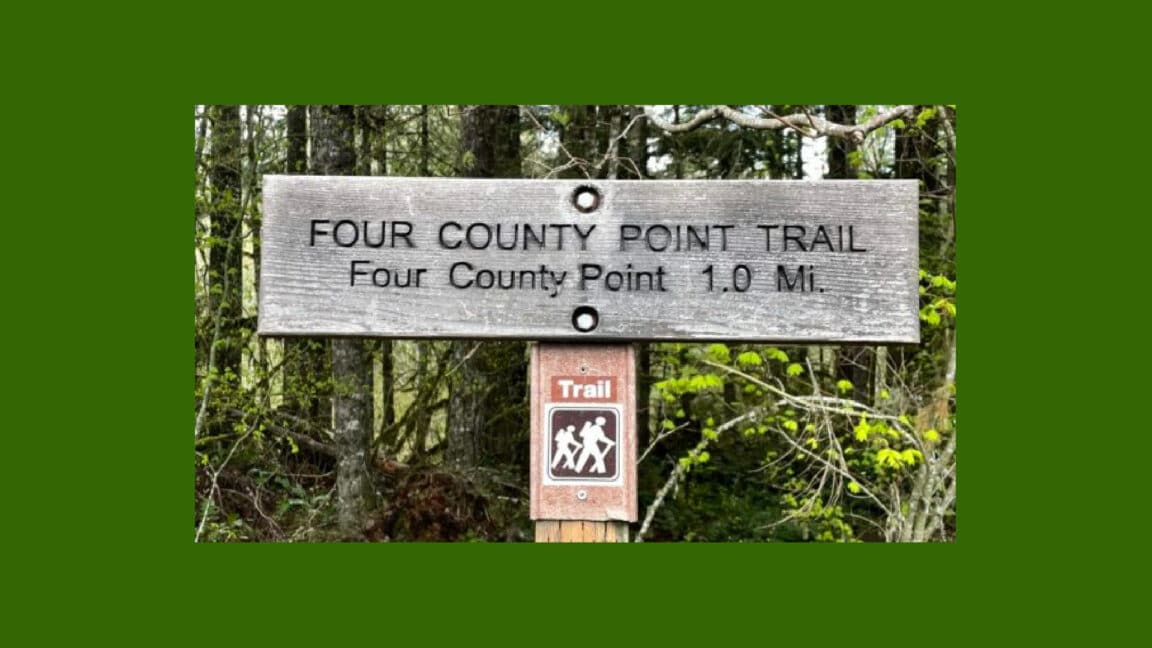 Four County Point in the Tillamook State Forest trail marker