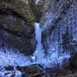 a frozen Dry Creek Falls in the Columbia River Gorge.