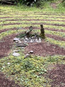 a meditating spot in the WildSprirng Guest Habitat labyrinth 