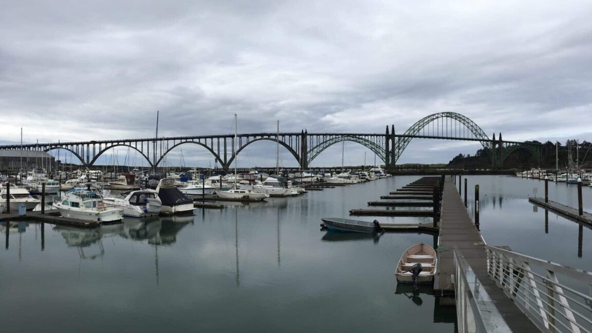 Yaquina Bay Bridge and Yaquina Bay in Newport Oregon