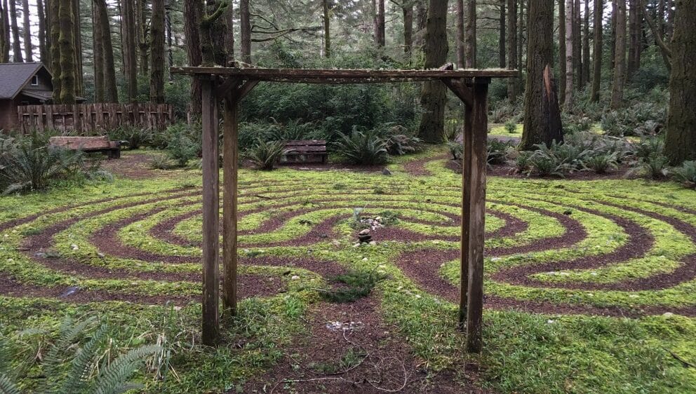 labyrinth in the forest at WildSpring Guest Habitat