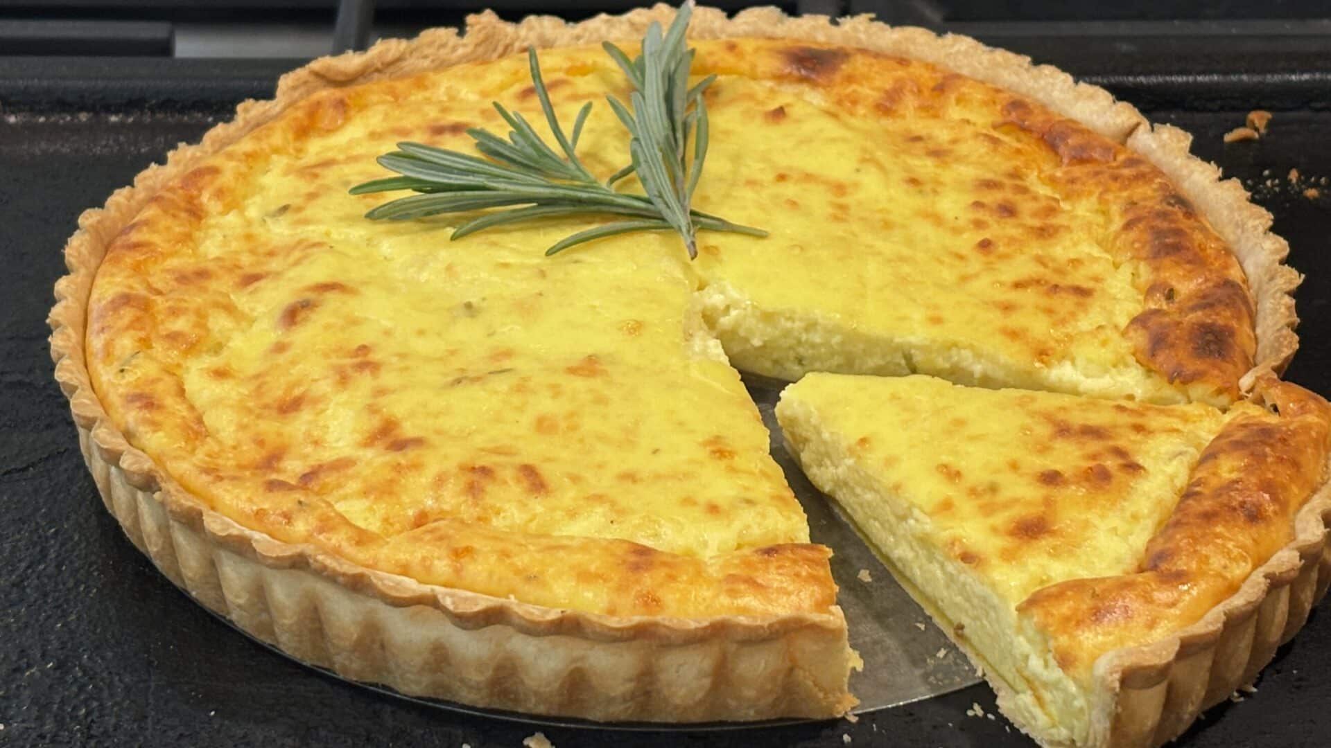 Golden Lavender Cheddar tart with a scalloped pie crust