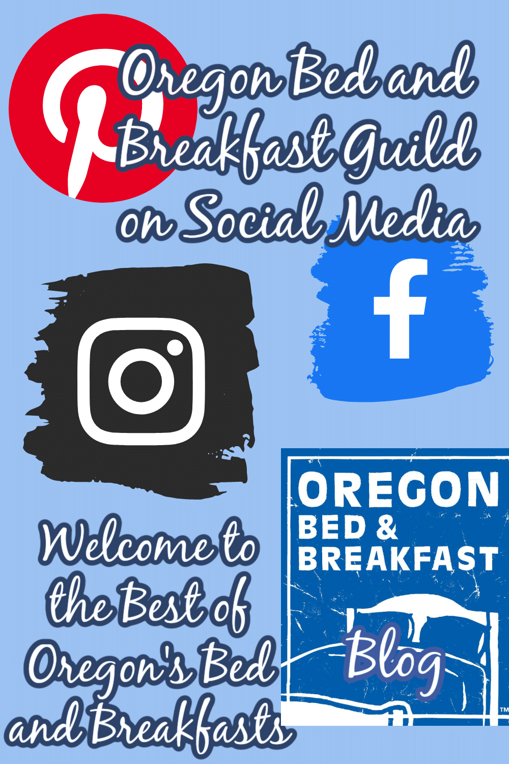 A blue pinterest pin with social media logos and an Oregon Guild logo