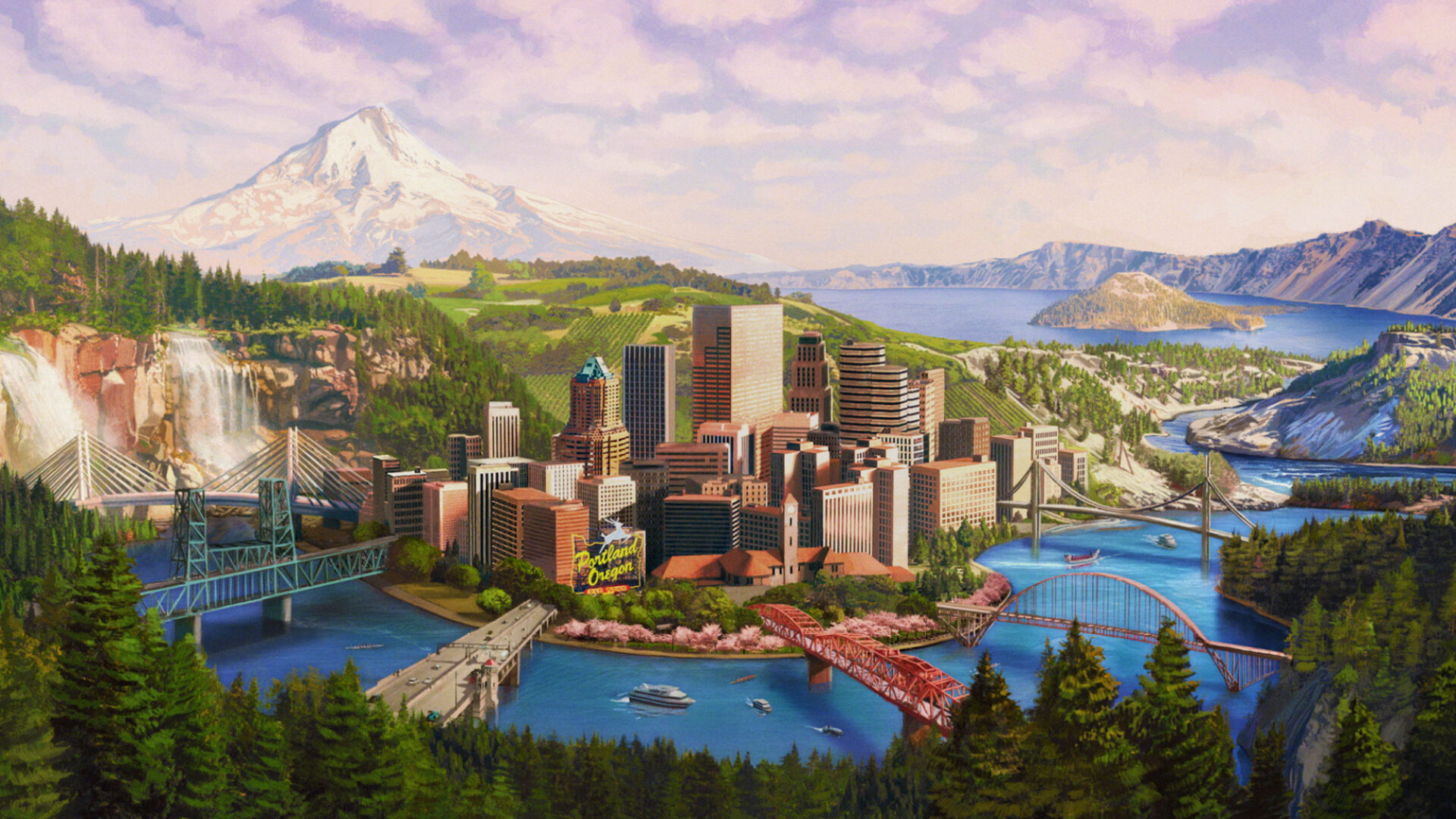 Animated aerial of Portland Oregon