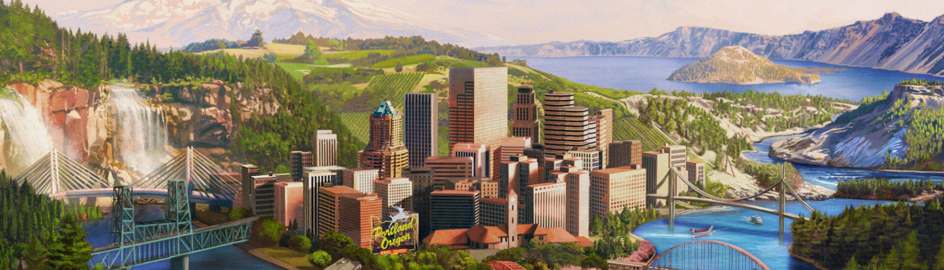 Animated aerial of Portland Oregon
