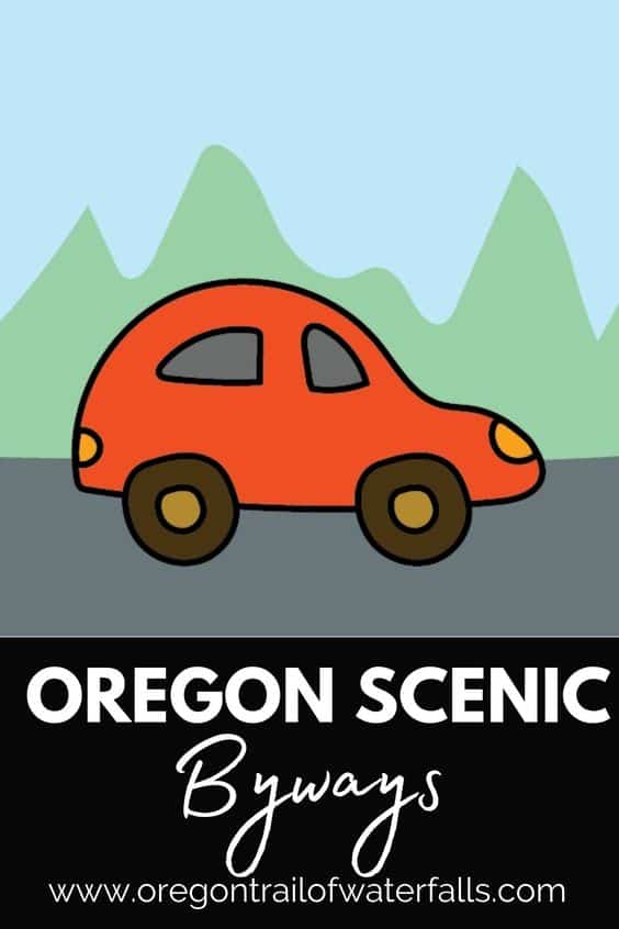 animated image of a red car on the Oregon Scenic Byway