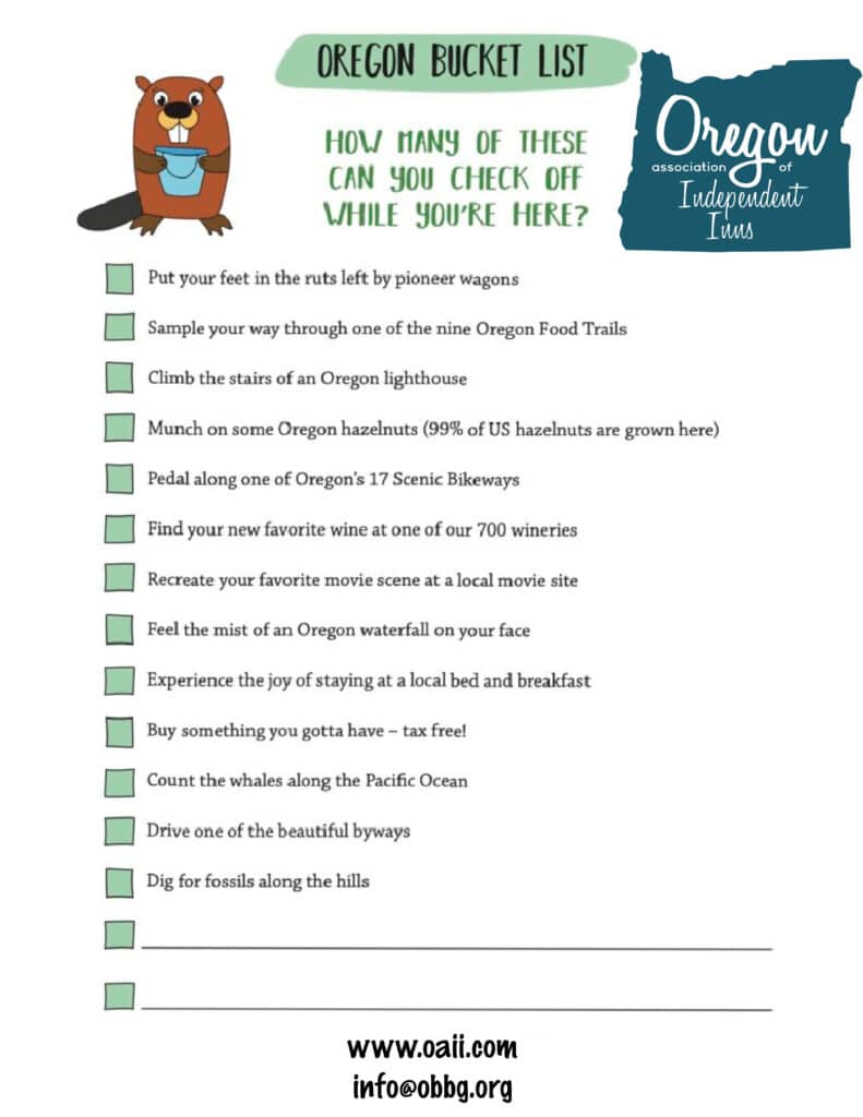 Beaver presenting an Oregon Bucket List