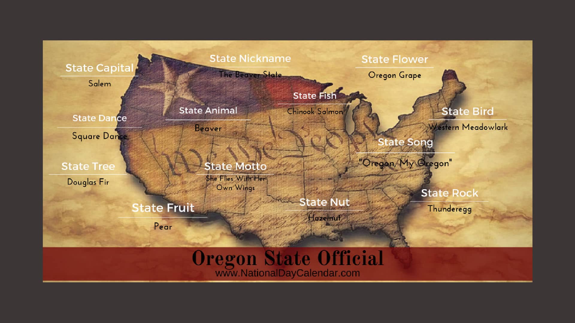 Oregon Official Banner with state symbols