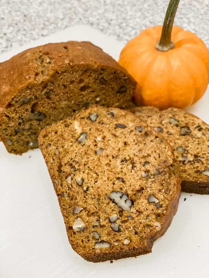 MaMere's Pecan Pumpkin Bread and a small pumpkin