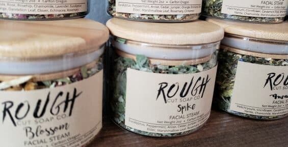 Rough cut facial steam beads in a jar