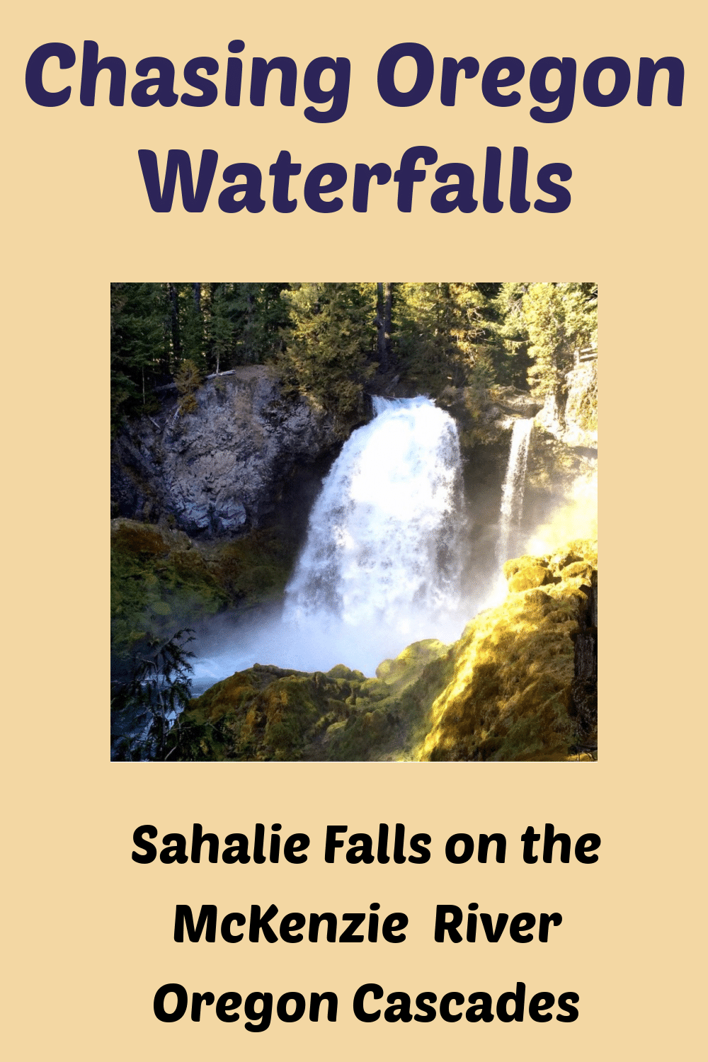 Pinterest Pin for chasing waterfalls and Sahalie Falls