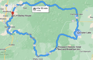 Map of a suggested route when birding the Oregon Cascade Birding trails