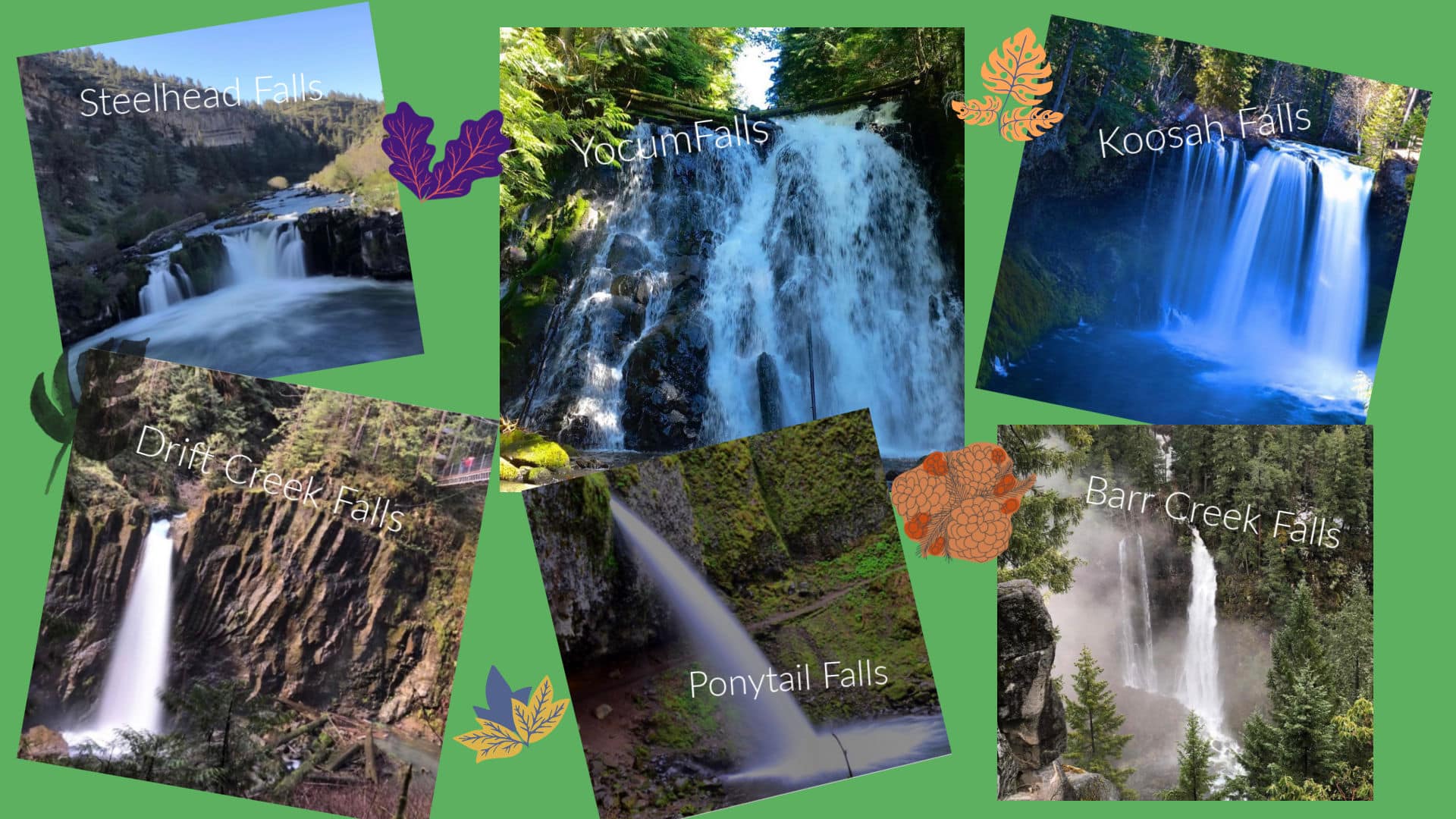 6 waterfalls in a waterfall collage banner