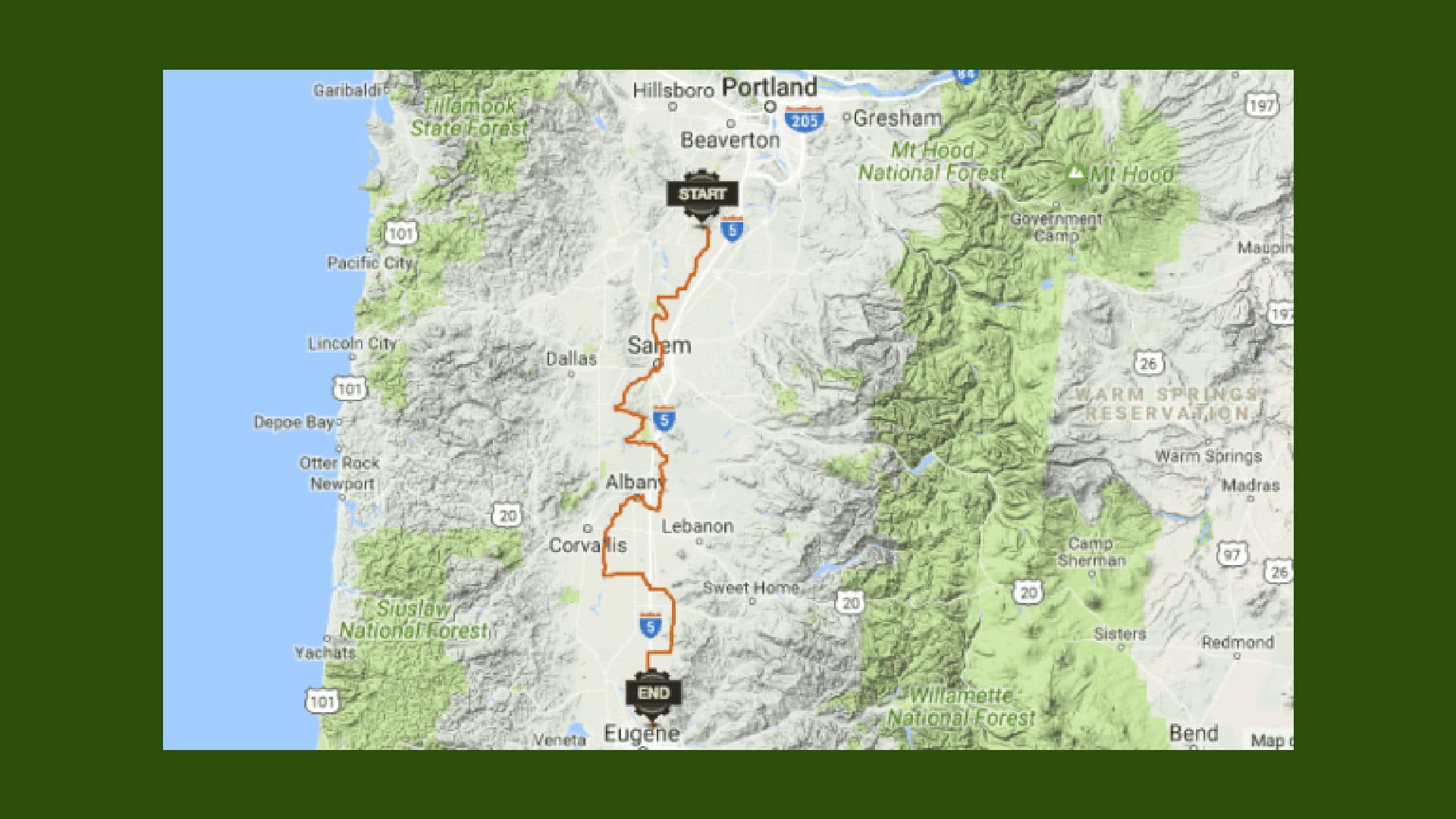 map of Willamette Valley Scenic Bikeway