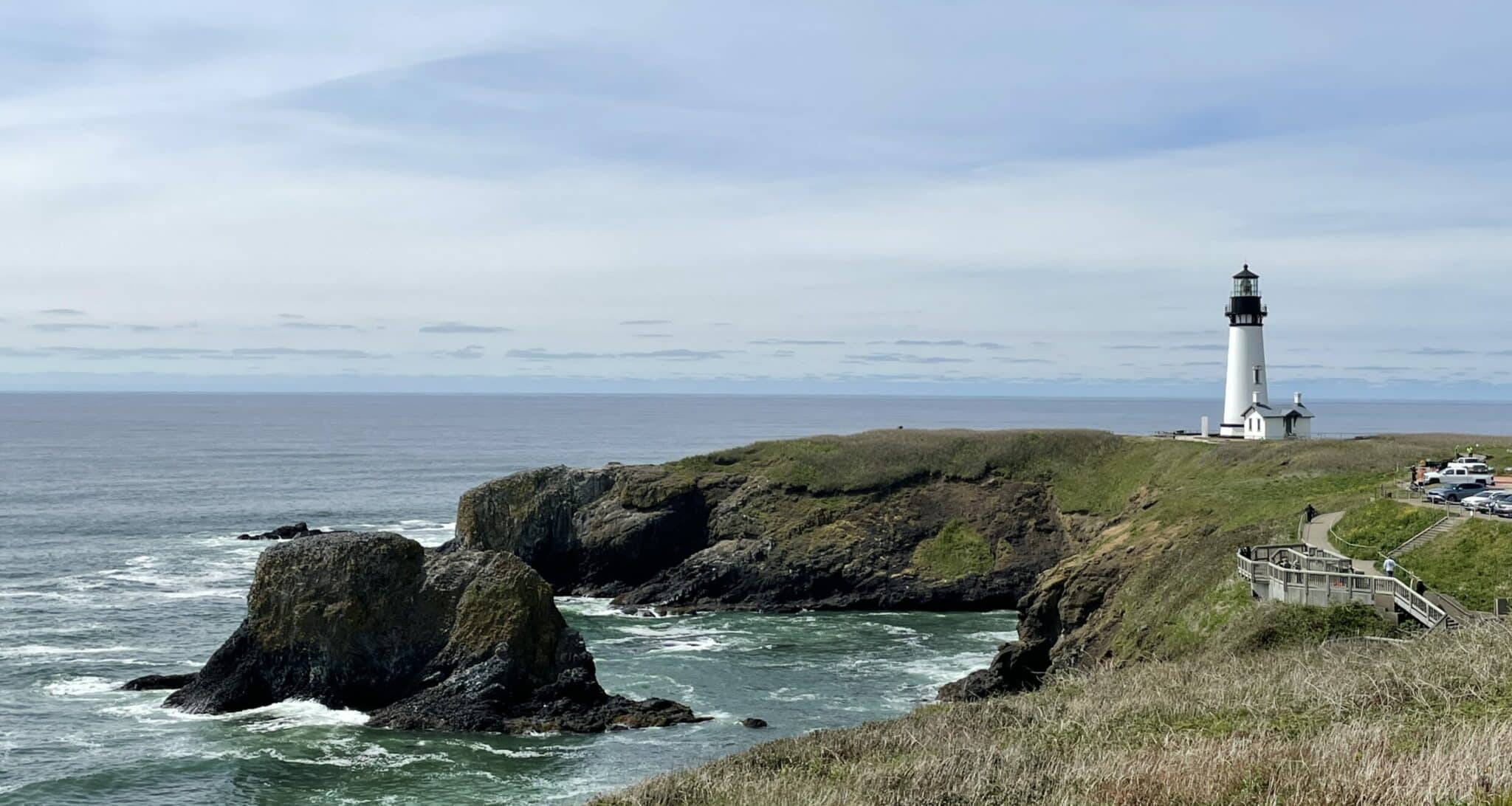 Yaquina Head lighthouse on a Clear calm Oregon Coast day