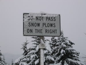 Don't Pass Snow Plows on the Right highway sign