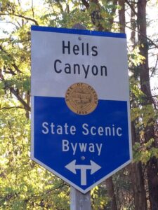 Hells canyon Scenic Byway Highway sign