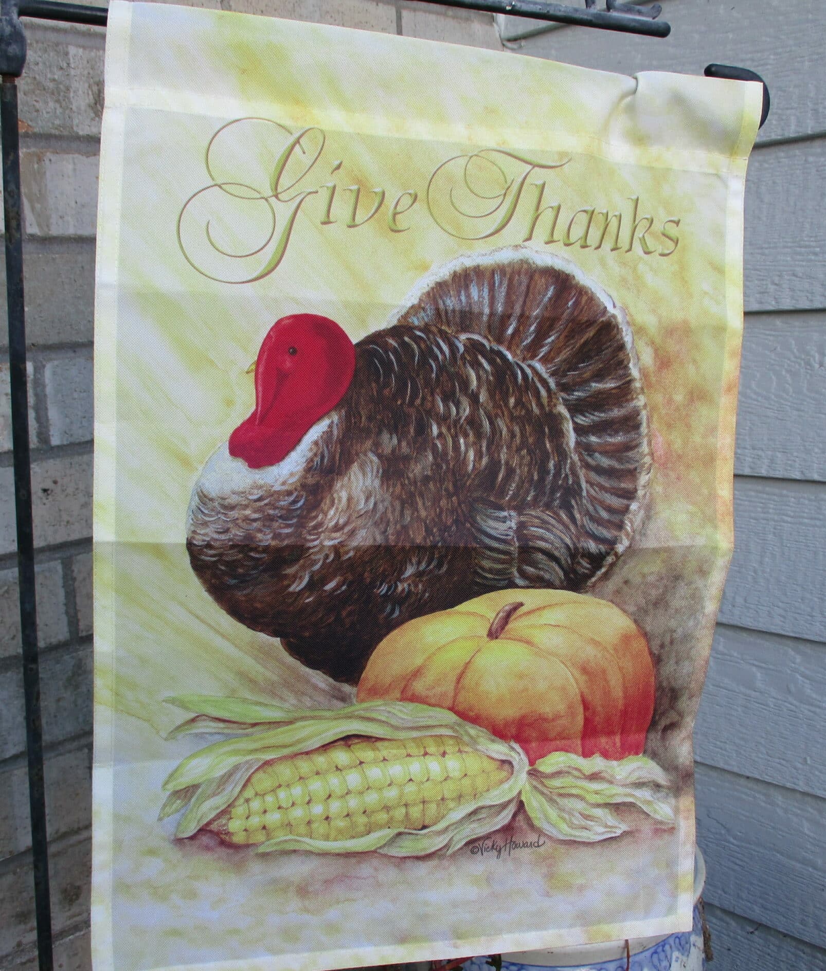 Thanksgiving banner with turkey, squash and corn